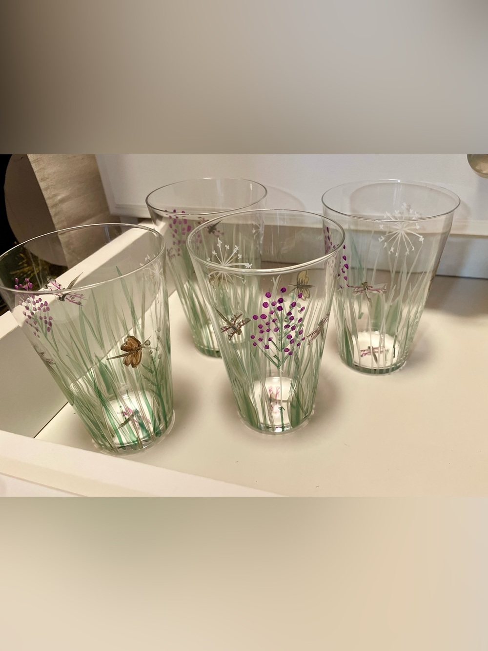 Dragonfly & Butterfly Art Glass Tumblers, Set of 4 - Picture 6 of 8